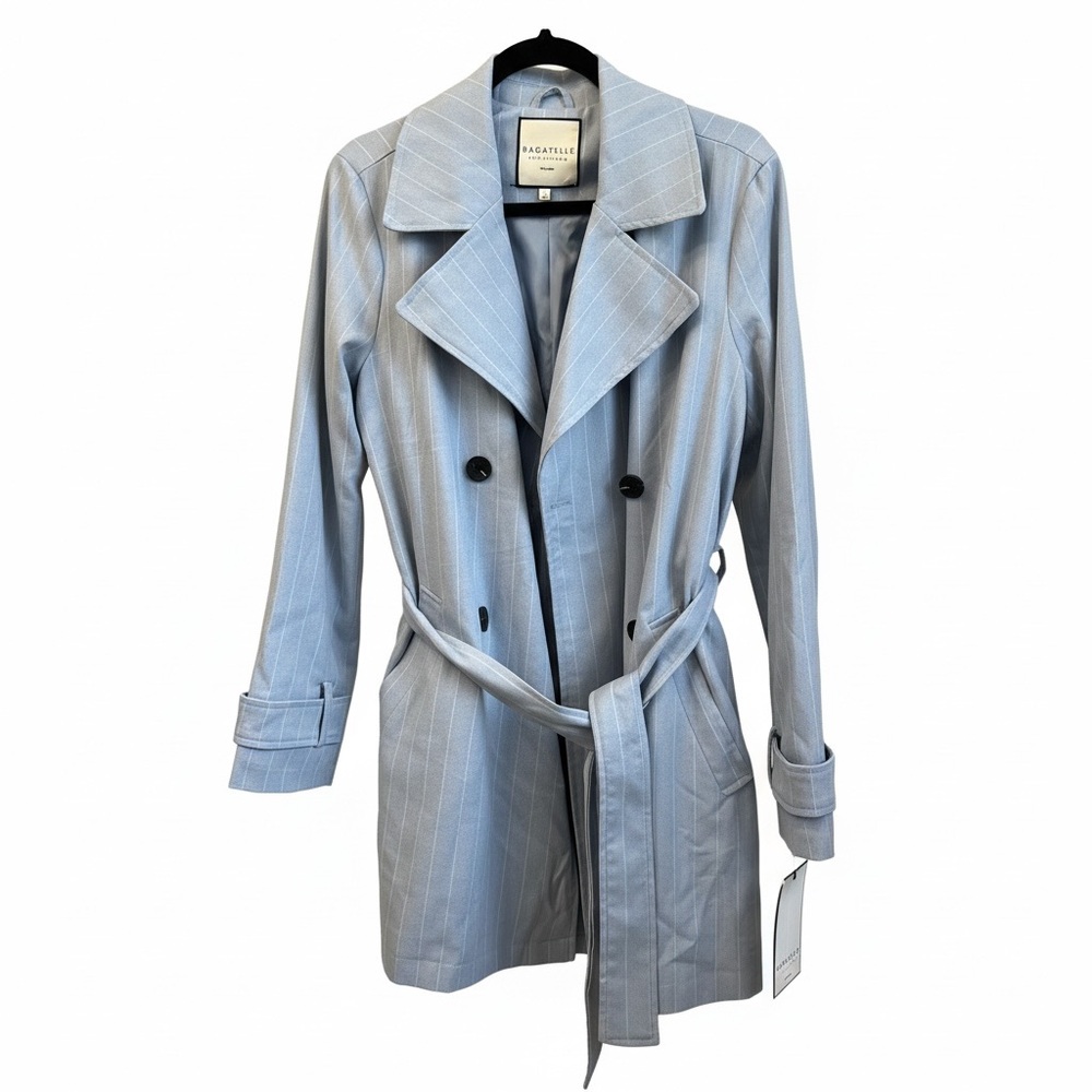 NWT Bagatelle Pale Blue Pinstripe Trench Coat with Belt